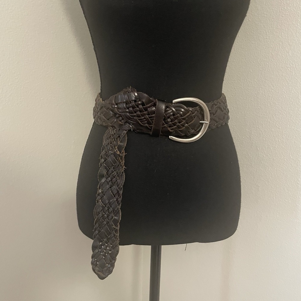 FOSSIL Sz M Chocolate Brown Woven Braided Leather Belt Bohemian Western Festival